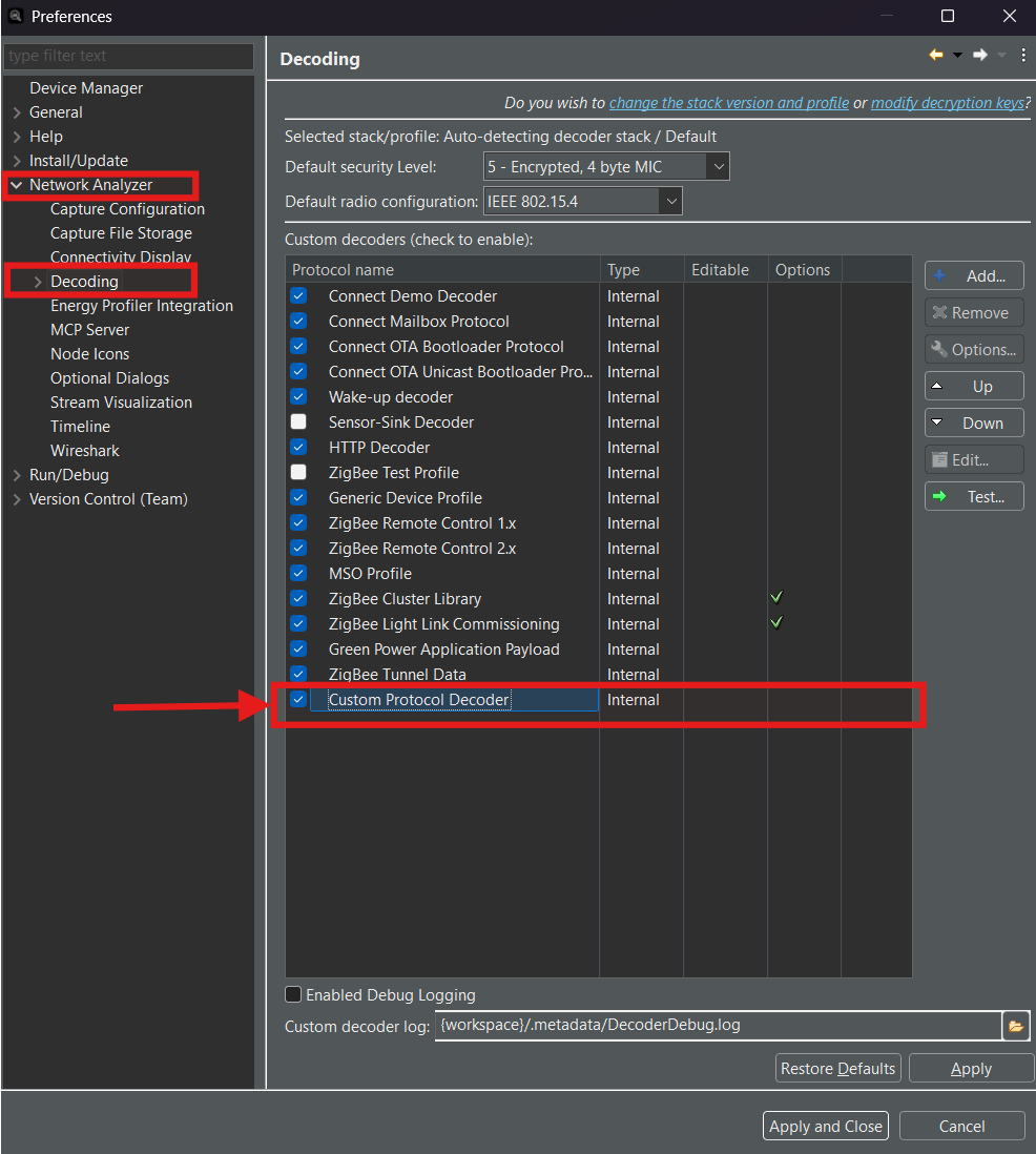 Confirm that the custom decoder is installed