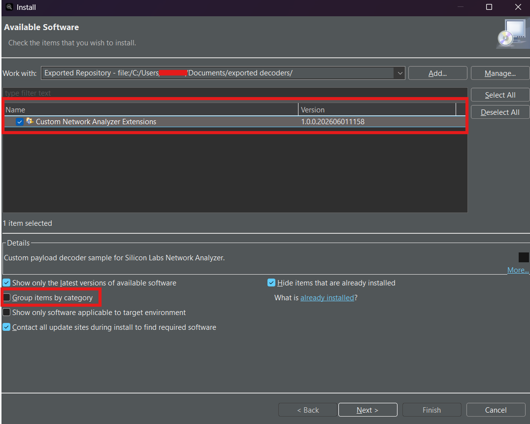 Install the custom decoder in Network Analyzer