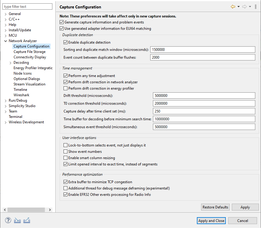 Capture configuration preferences