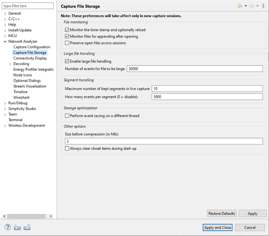Capture file storage preferences