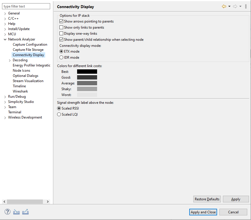Connectivity display preferences