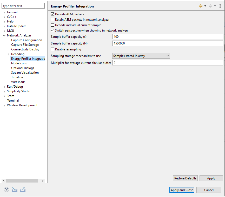 Energy Profiler Integration Preferences