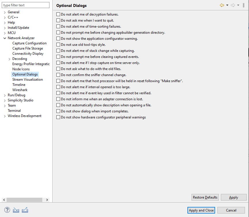 Optional Dialog Preferences