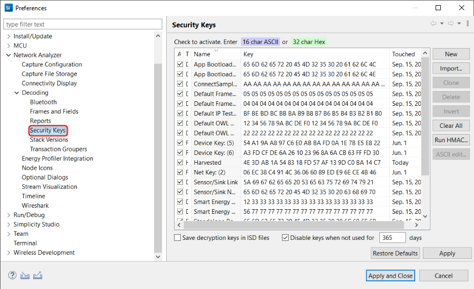 Import the corresponding keys