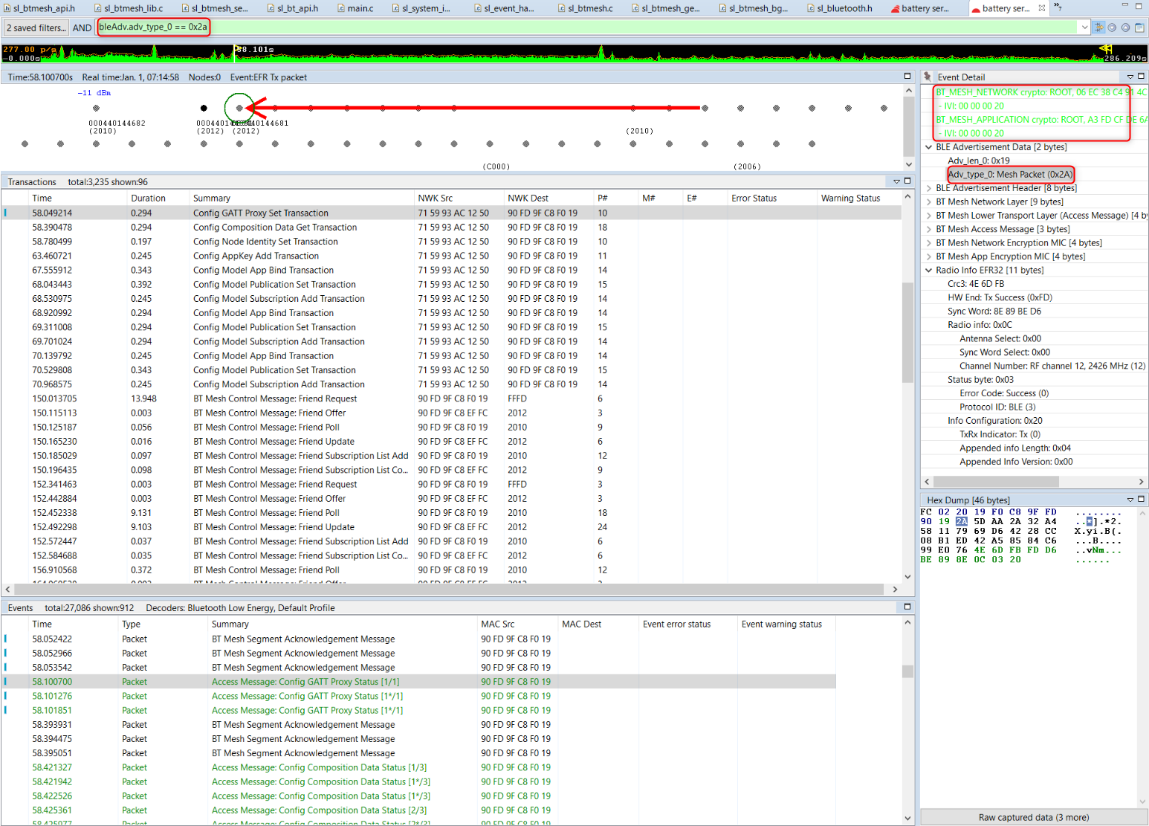 Shows Bluetooth mesh messages