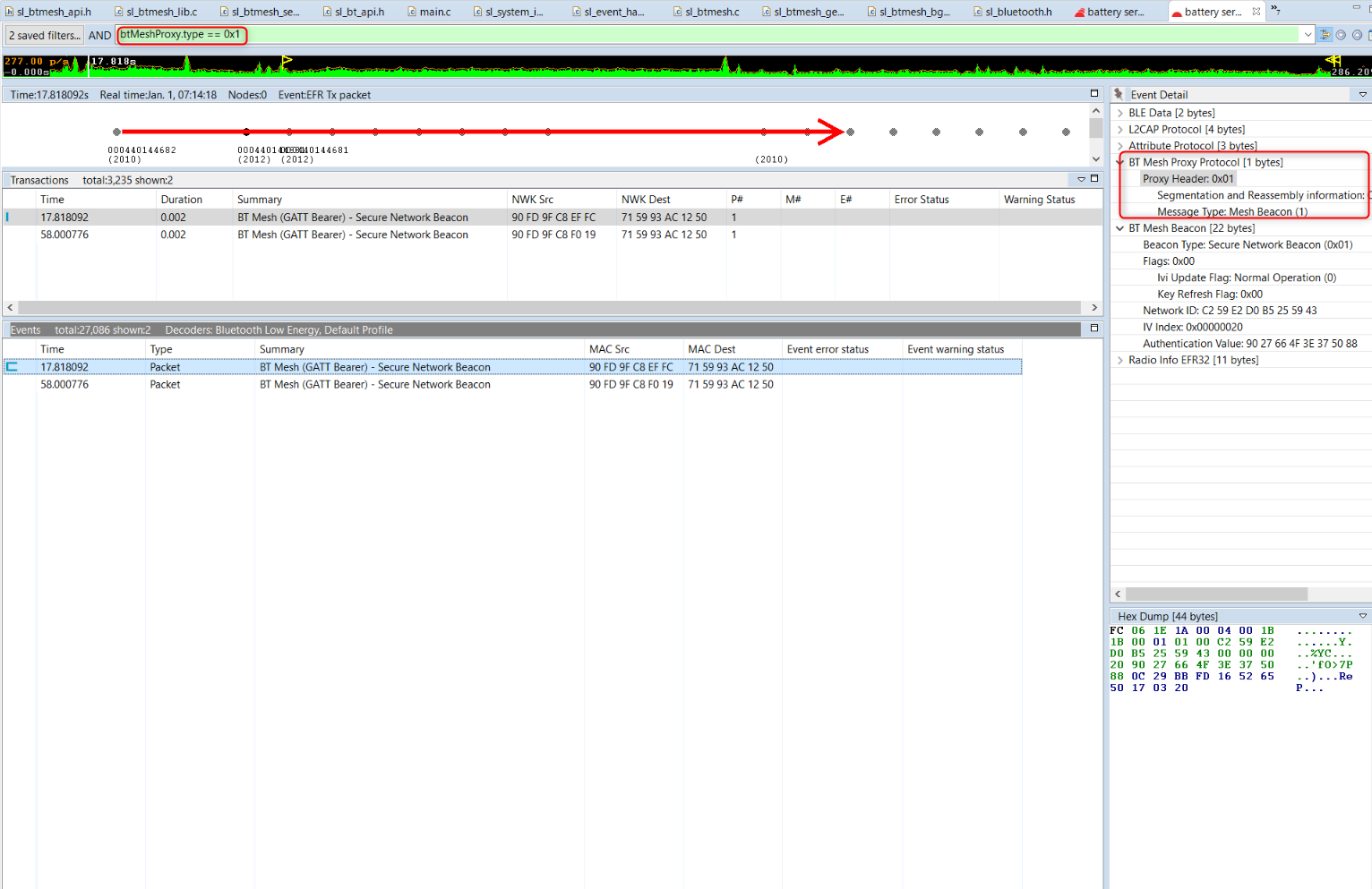 Shows Bluetooth mesh beacons on GATT bearer