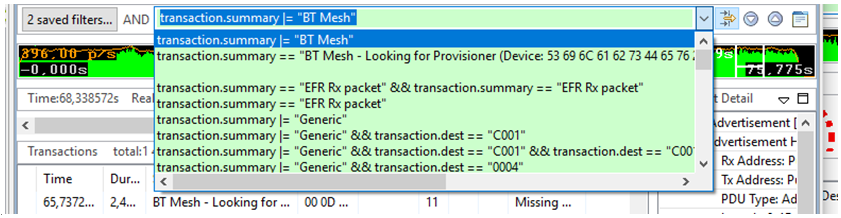 Example of saved combined filters