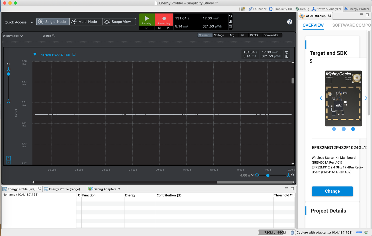 Current consumption capture on a node operating in EM0 (active) mode