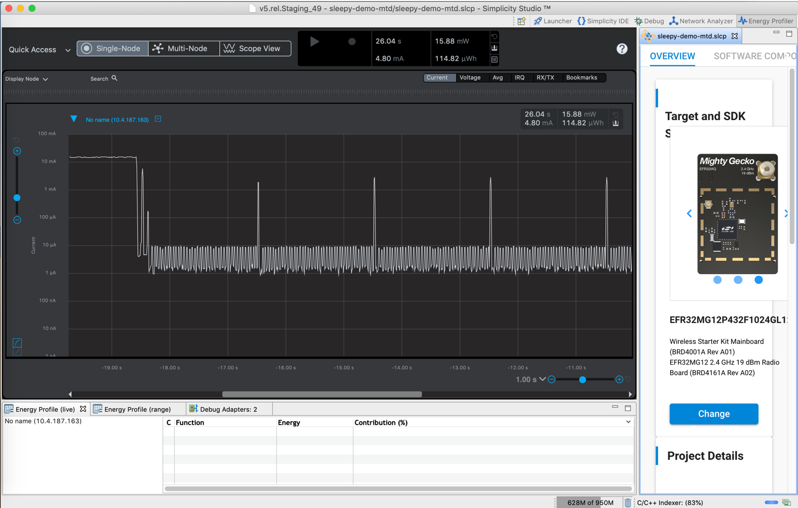 Current consumption capture on a node operating in EM2 (deep sleep) mode