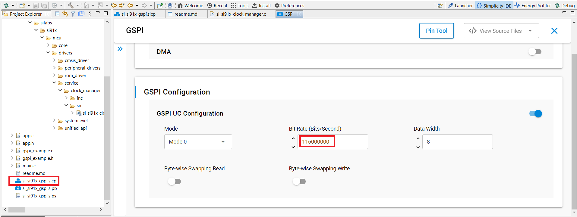 GSPI 116 MHz Configuration Example