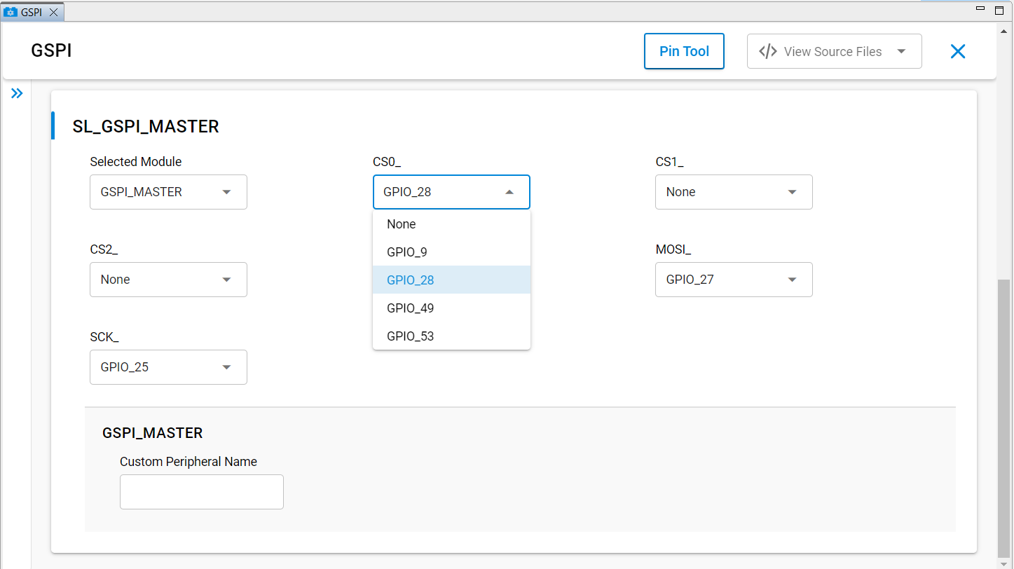 Pin selection via dropdown