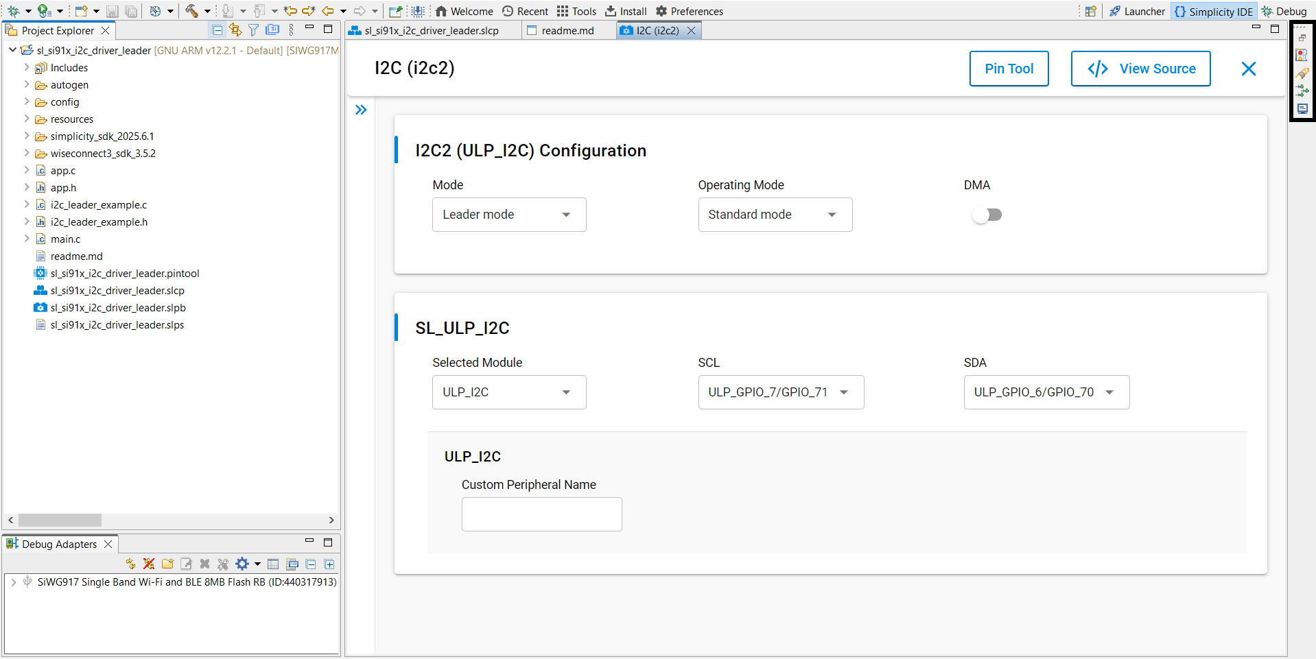 I2C Component Configuration