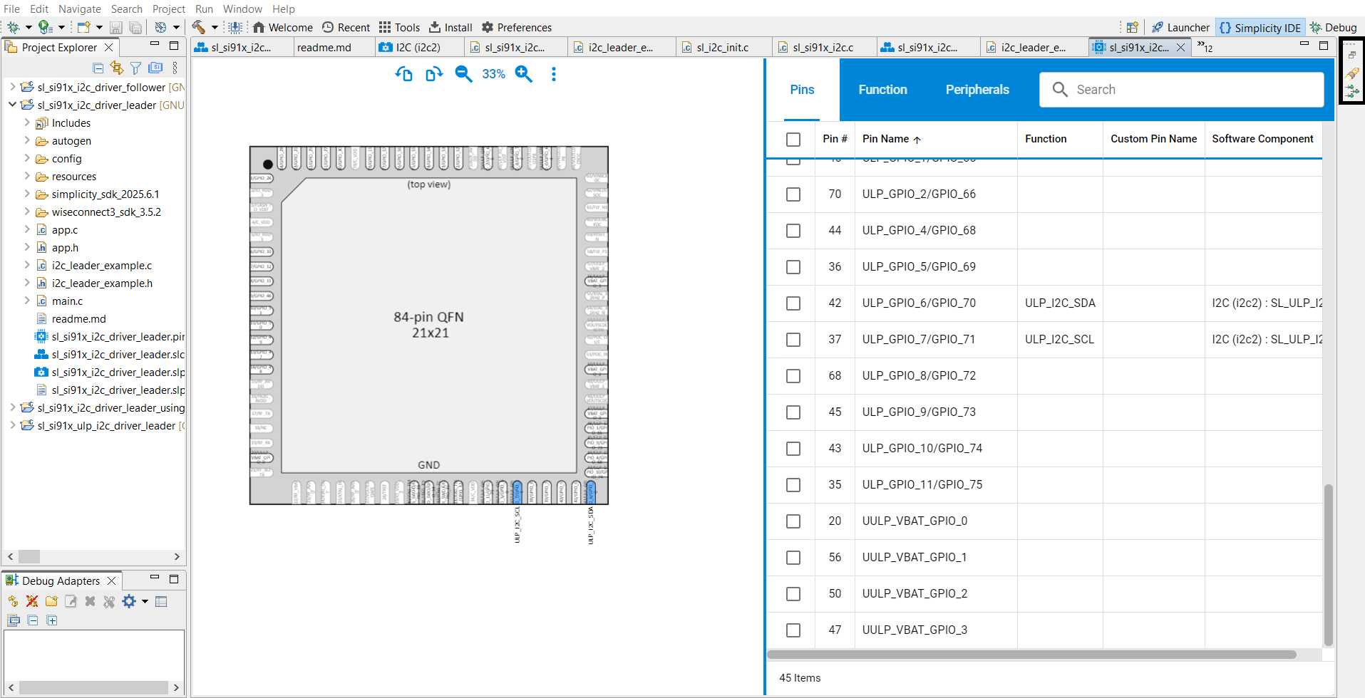 Pins for ULP_I2C