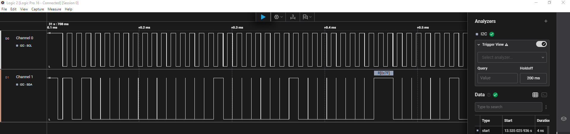Logic Analyzer Capture for Si91x I²C
