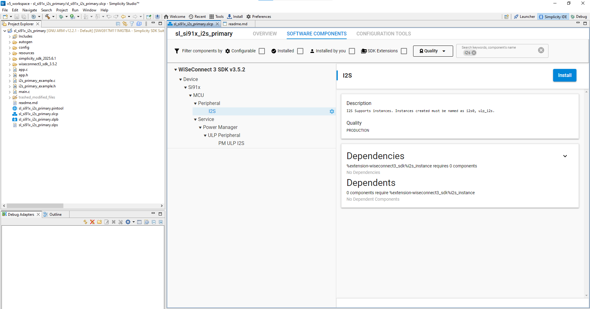 I2S Component in Simplicity Studio