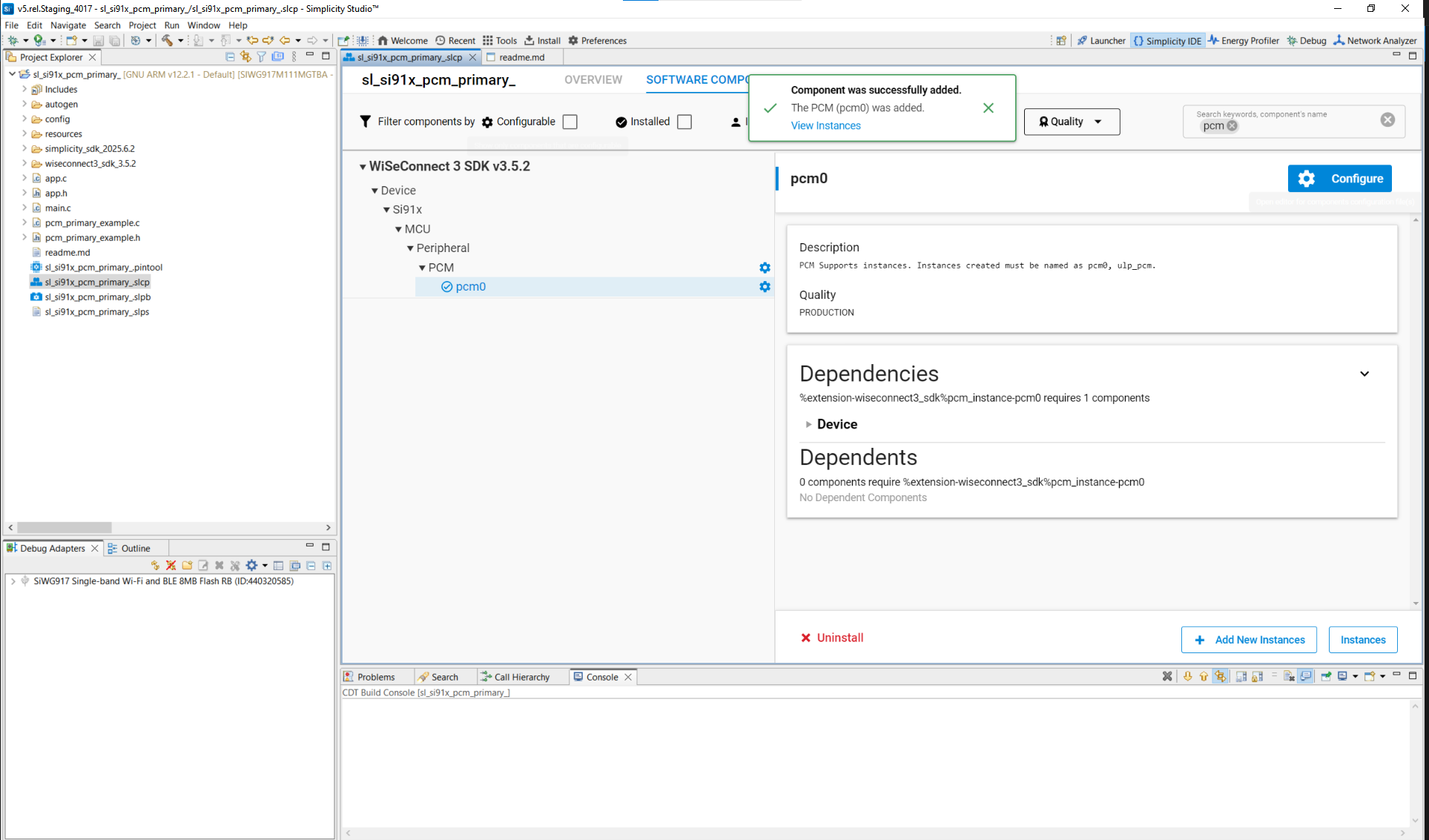 PCM component configuration