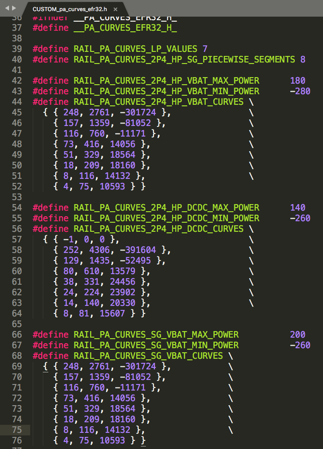 Terminal Output Copied into a Custom pa_curves_efr32xg1x.h File