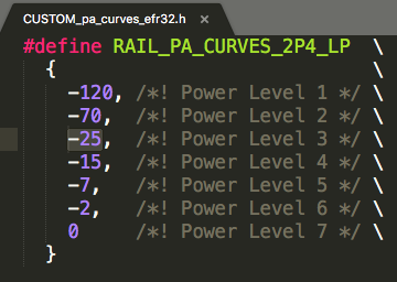 Updating the deci-dBm Output Powers in the 2.4 GHz low-power PA Lookup Table