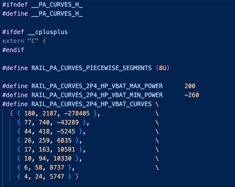 Terminal Output Copied into a sl_rail_util_pa_curves.h file for EFR32xG21