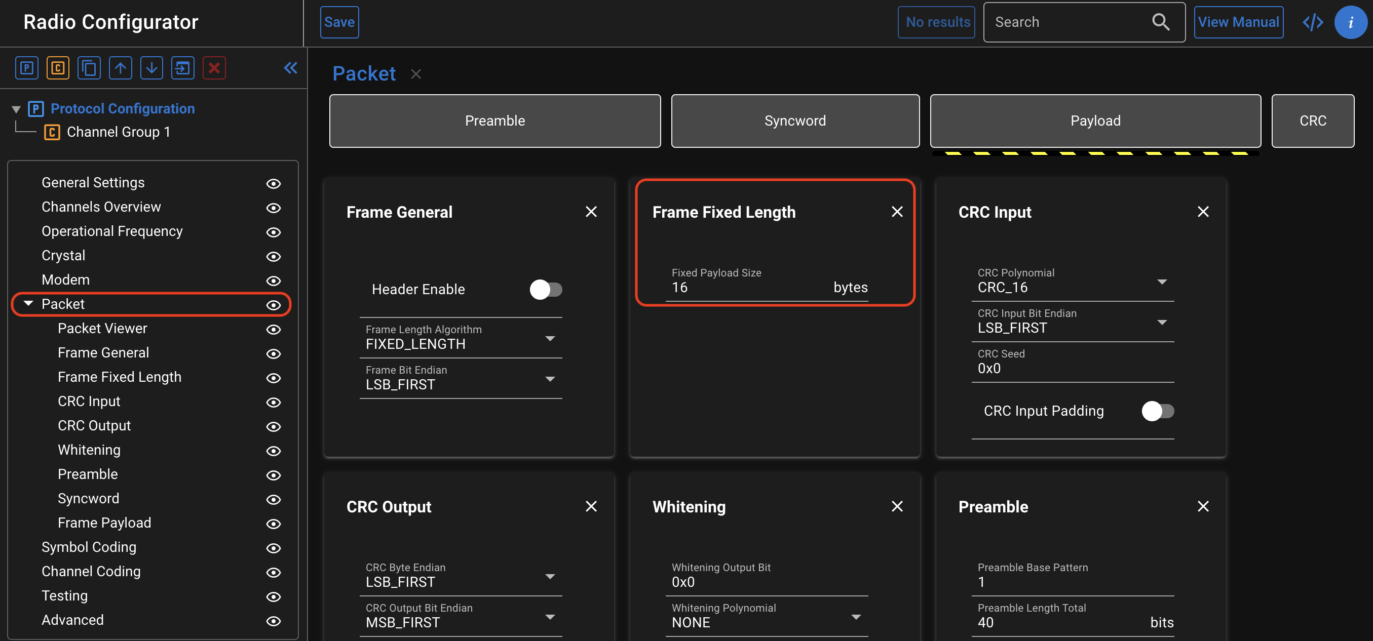 Tx fixed frame payload