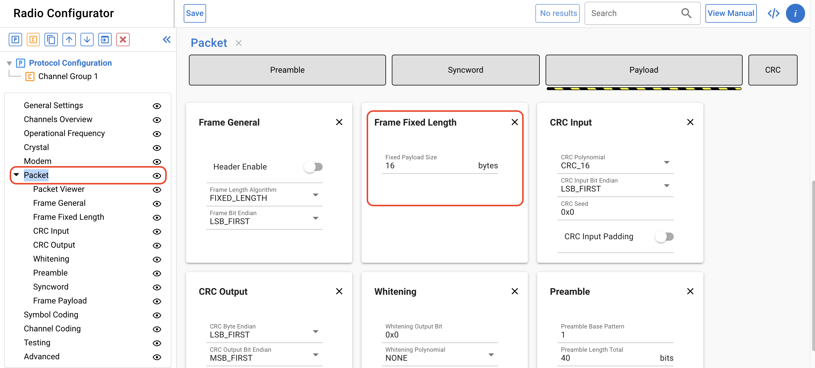 Tx fixed frame payload