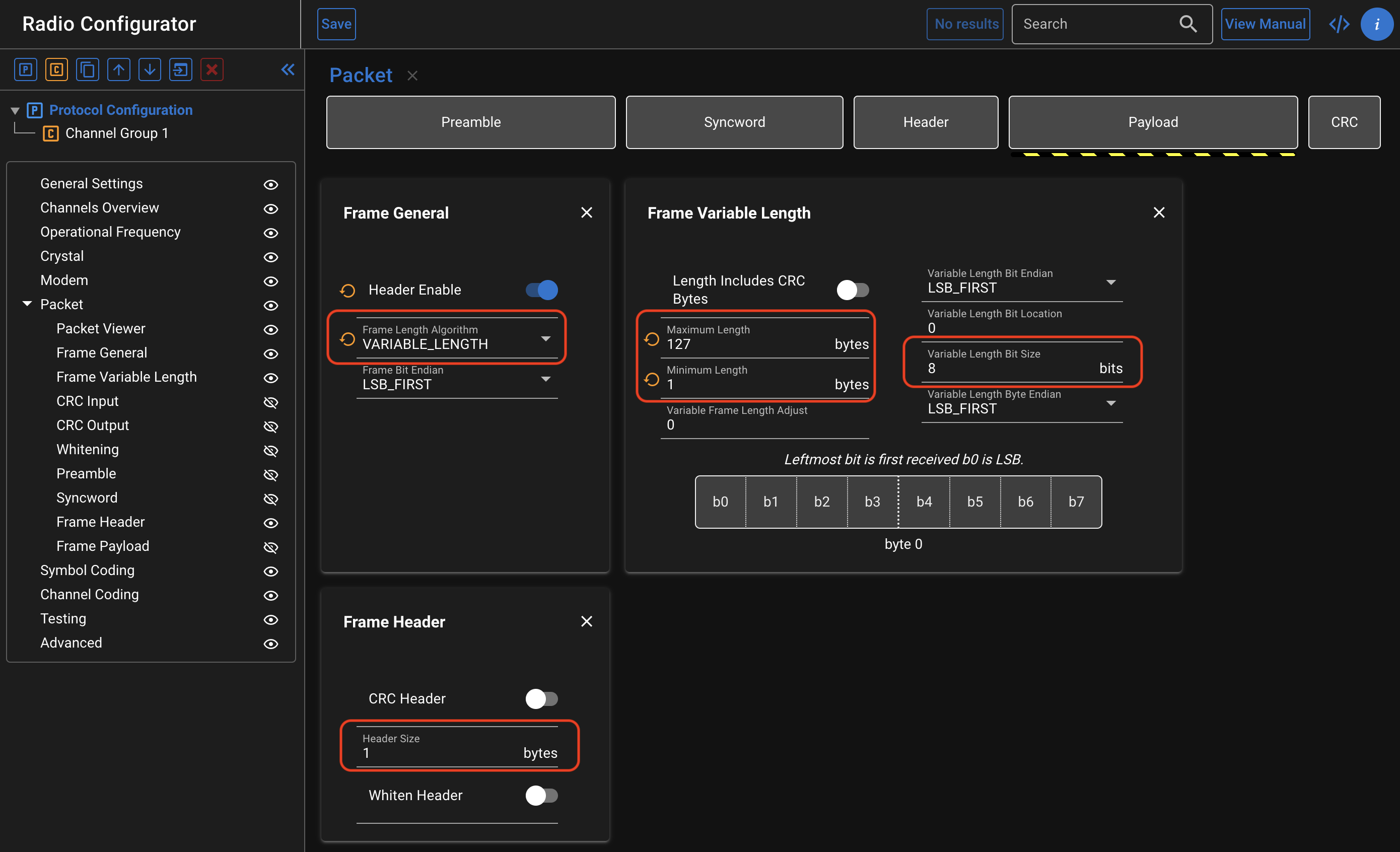 Tx fixed frame payload