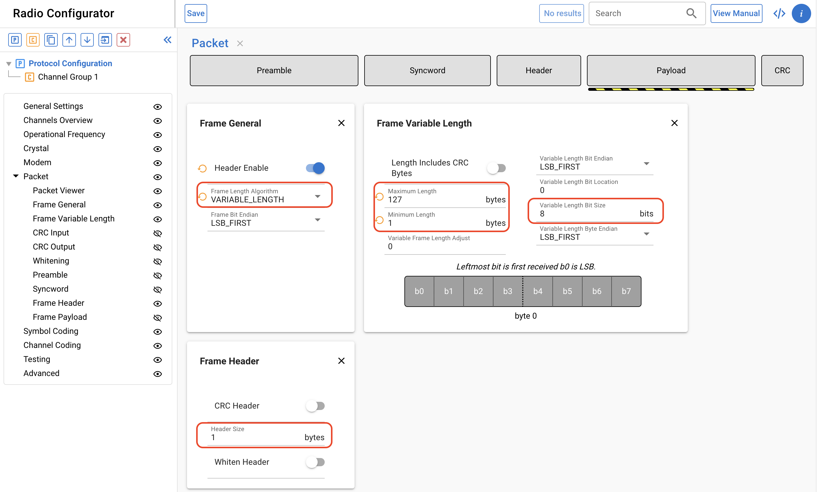 Tx fixed frame payload