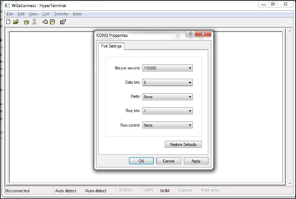 Figure 3 - HyperTerminal Baud Rate Field Configuration{"style":"max-width:500px"}