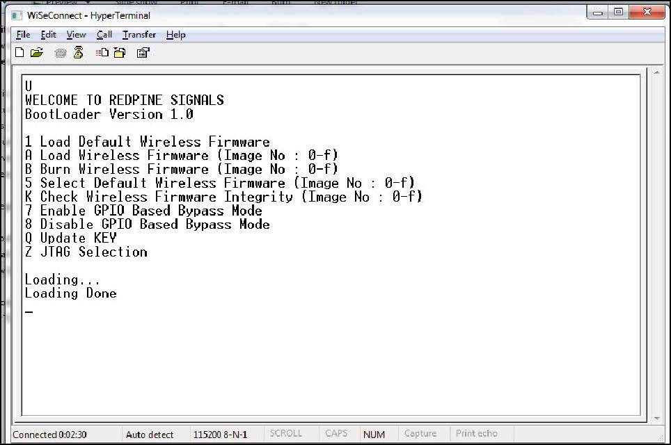 Figure 6 - UART/USB-CDC Default Firmware Loaded{"style":"max-width:500px"}