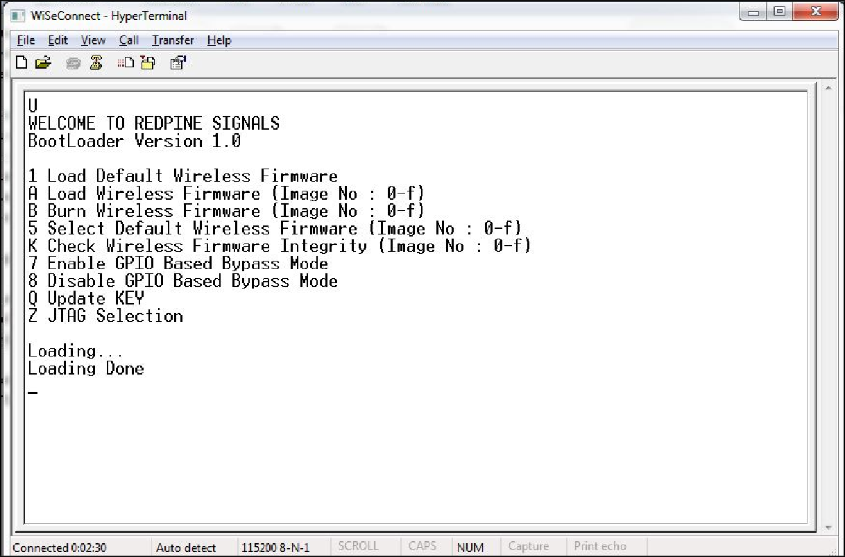 Figure 6 - UART/USB-CDC Default Firmware Loaded{"style":"max-width:500px"}