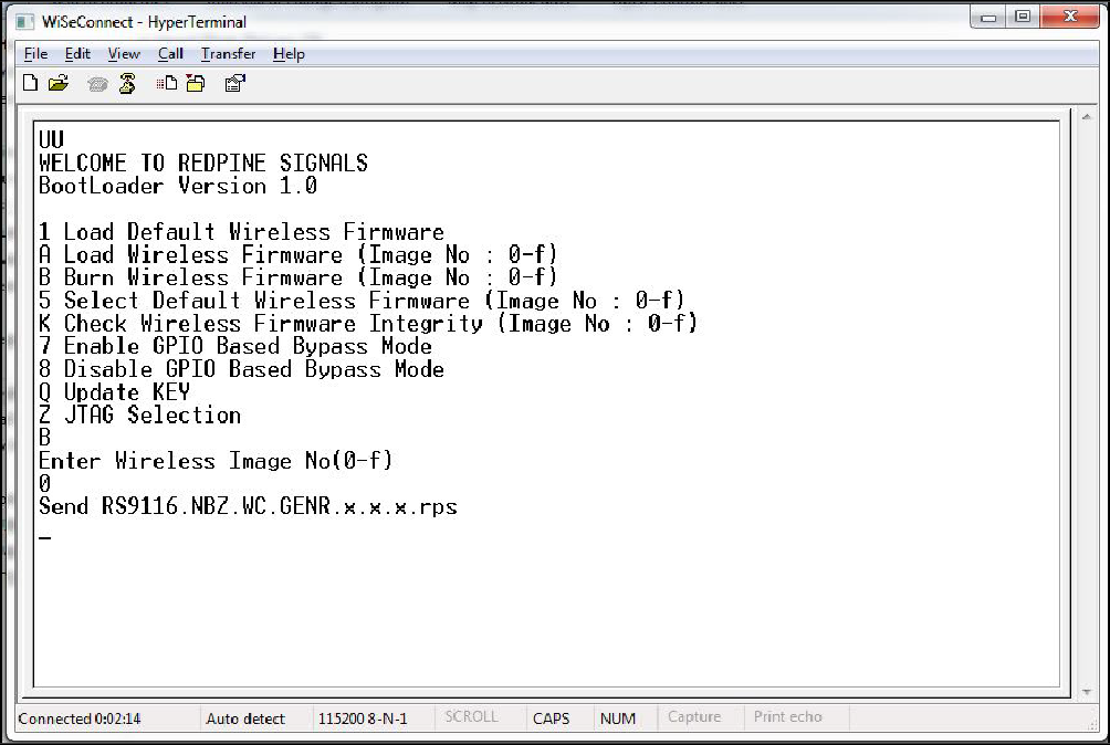 RS9116-WiSeConnect Module Firmware update File Prompt Message