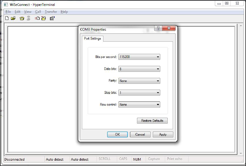 HyperTerminal Baud Rate Field Configuration