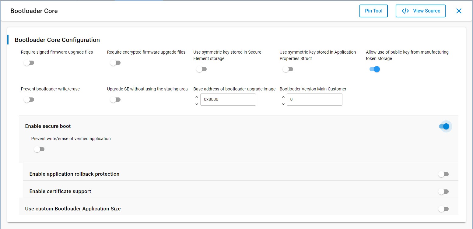 Security Options of Application Firmware using AppBuilder and Bootloader Core Component