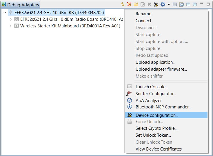 Debug Adapters Context Menu