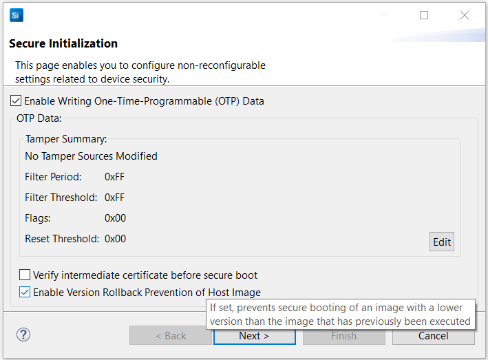Secure Initialization Dialog Box
