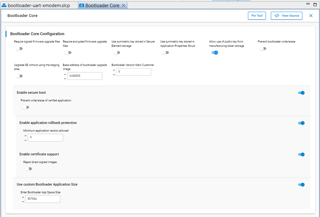 Bootloader Core configuration for Certificate-based Secure Boot