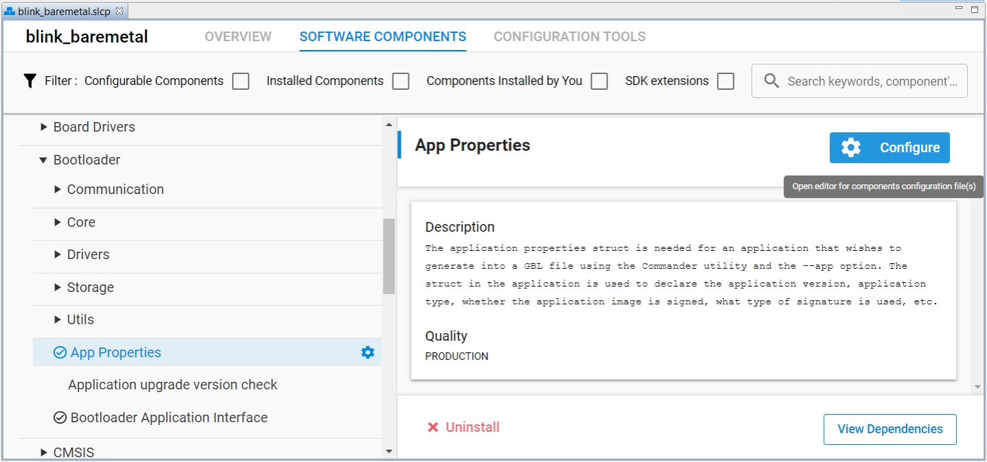 App Properties component