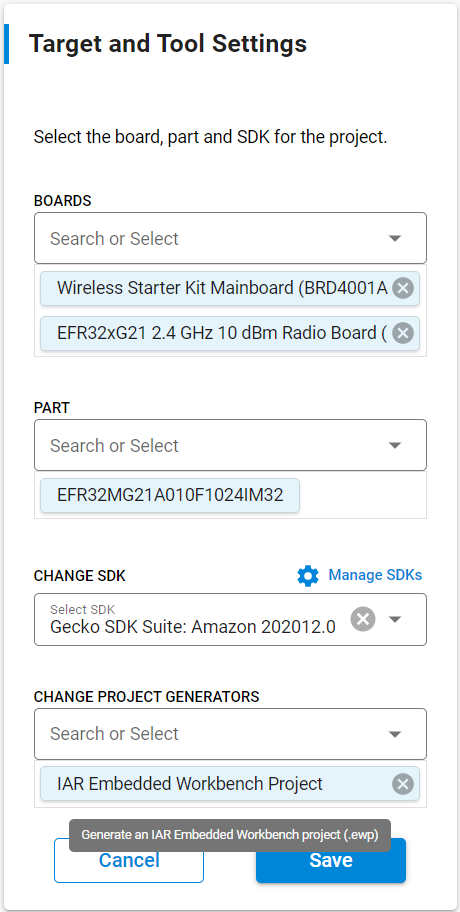 Target and tool settings dialog box