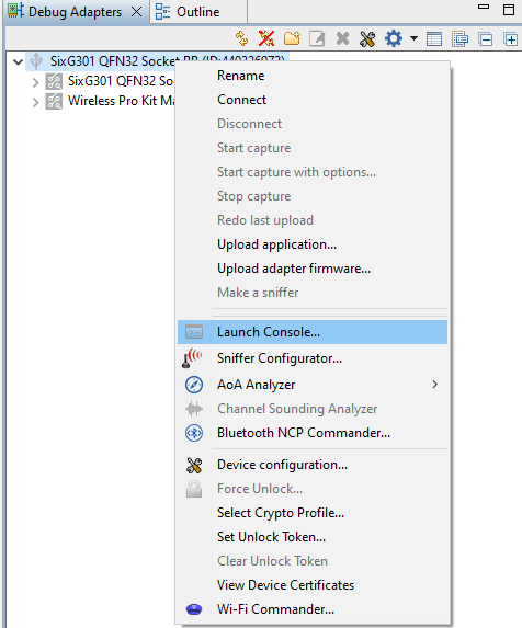 Debug Adapters Context Menu