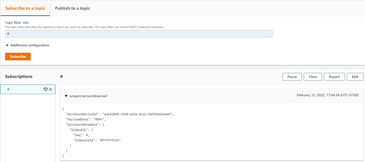 AWS MQTT Console