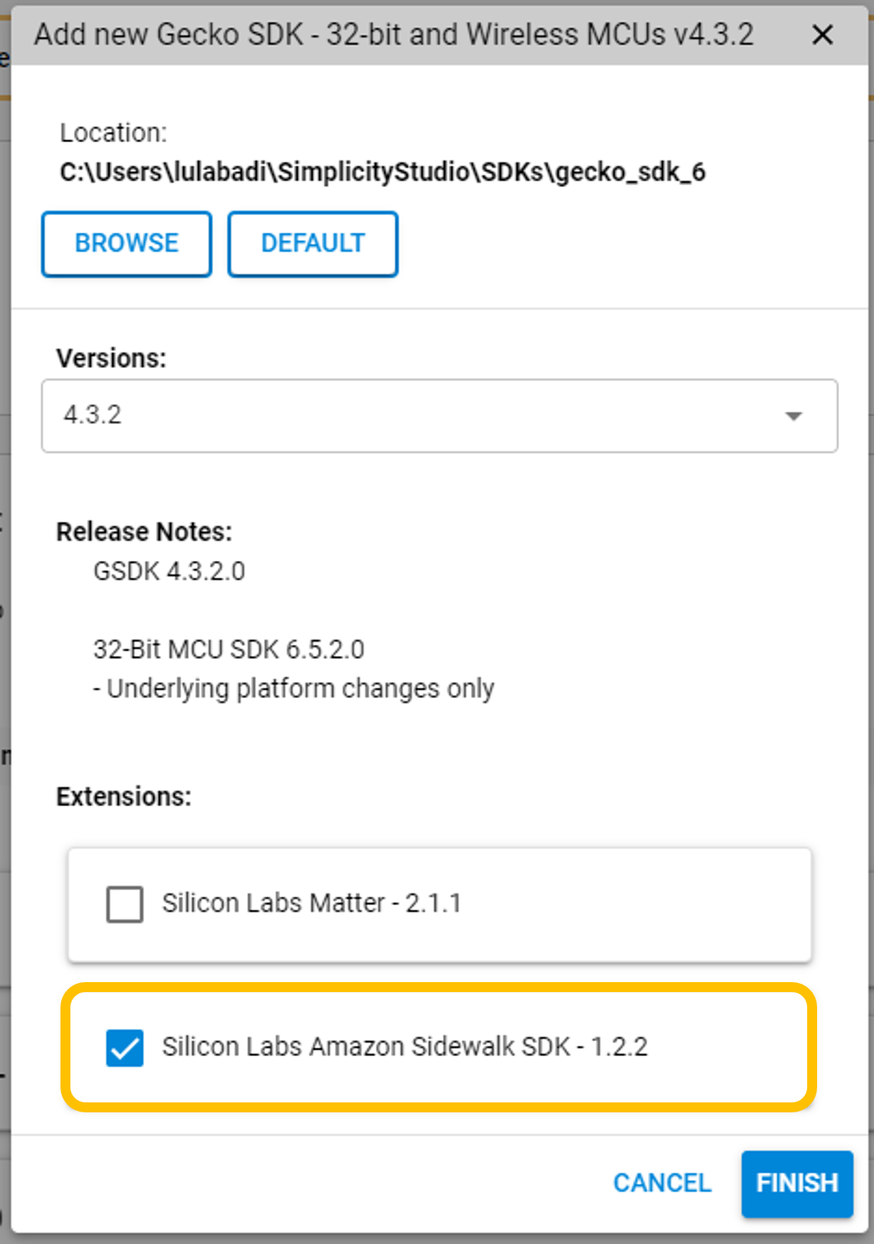 Add Amazon Sidewalk SDK Extension