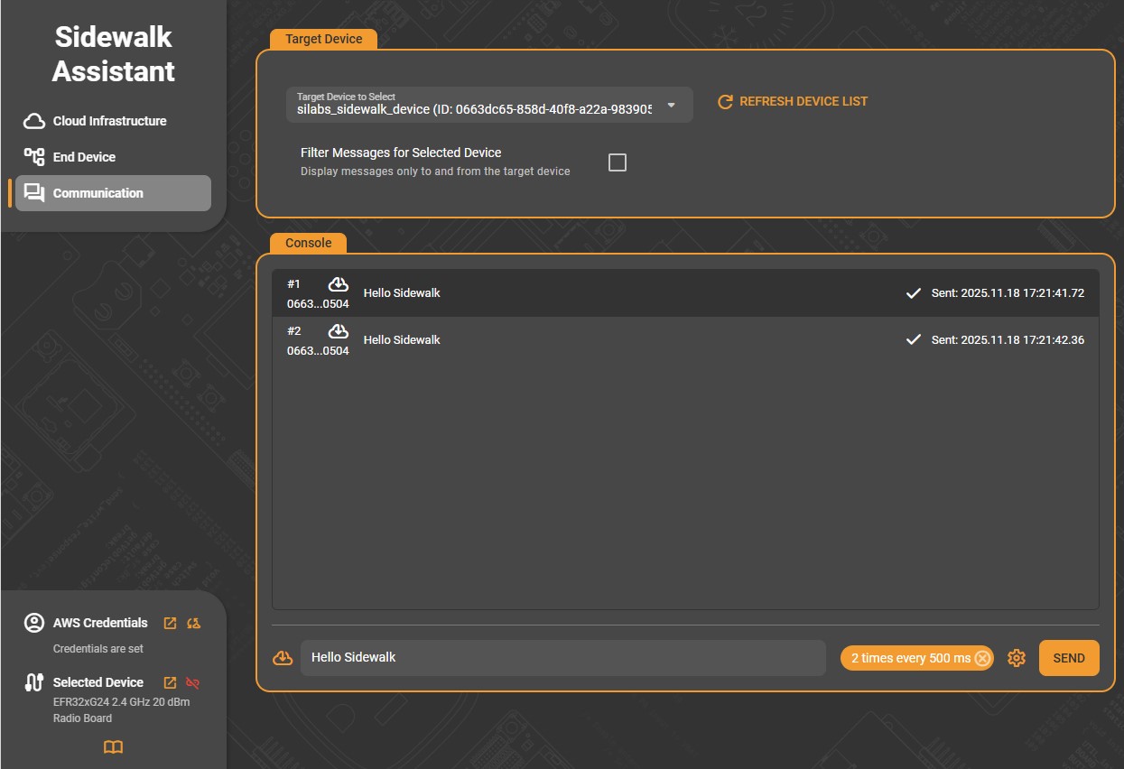Sidewalk Assistant Communication logs
