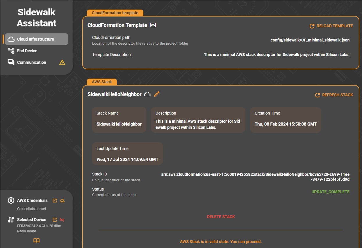 Sidewalk Assistant AWS Cloud stack deployed