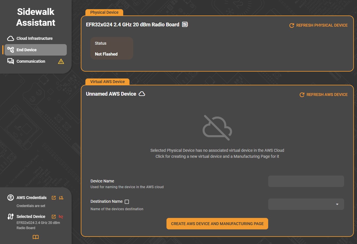 Sidewalk Assistant End Device tab