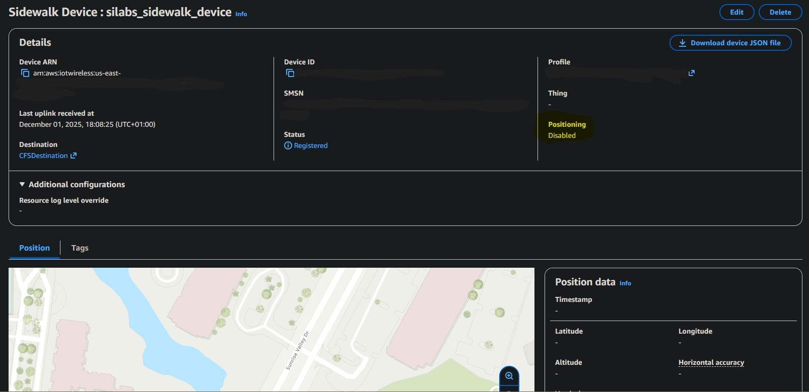 Sidewalk Device Location Disabled