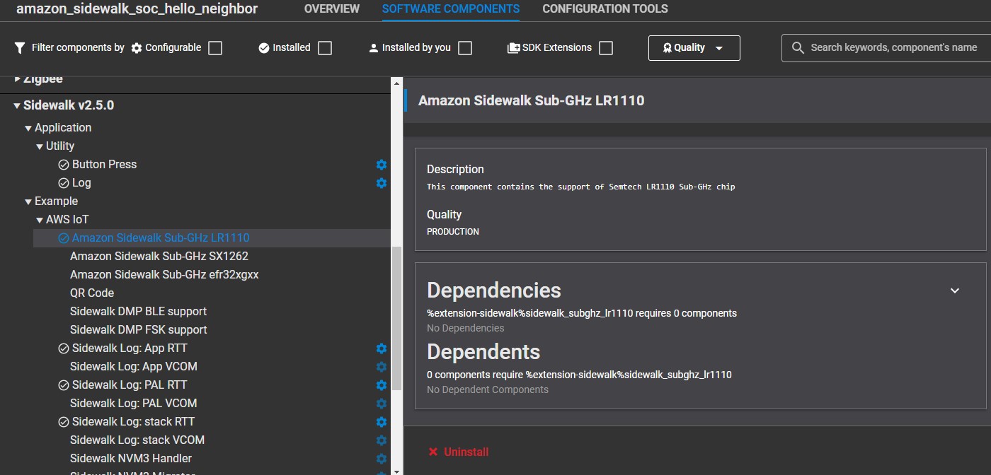 Install Amazon Sidewalk Sub-GHz LR1110 software component