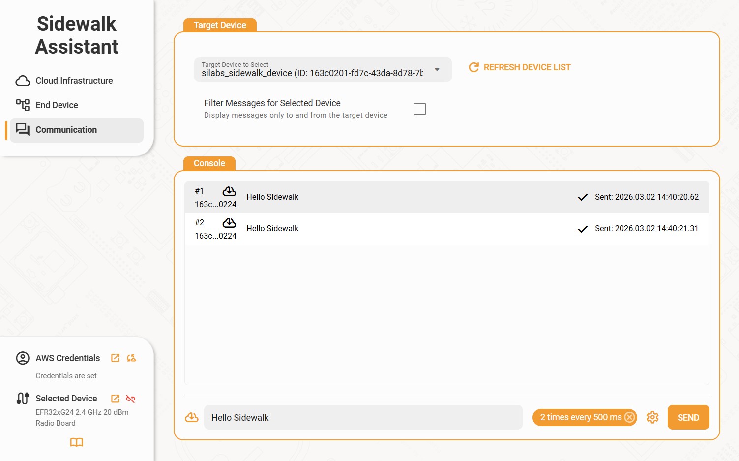 Sidewalk Assistant Communication logs