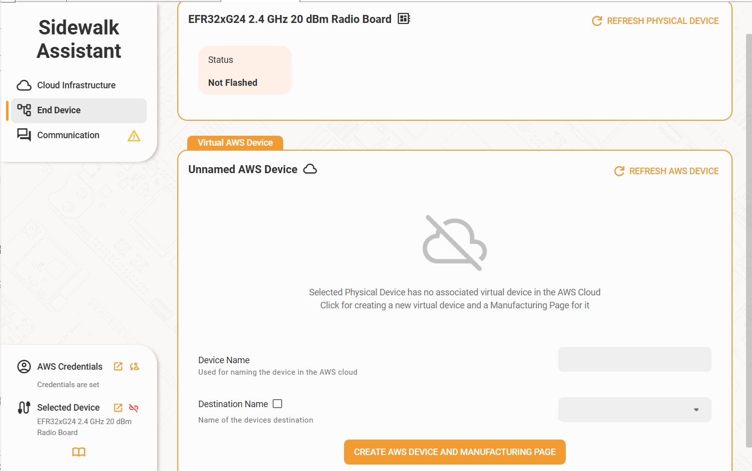 Sidewalk Assistant End Device tab