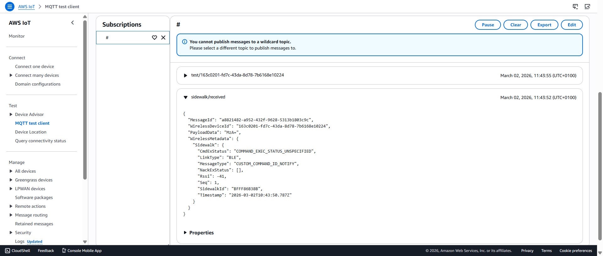 AWS MQTT Console