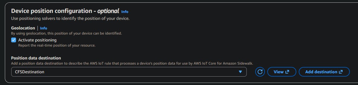 Sidewalk Device Configure Location Destination